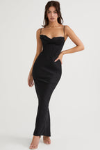 Ivory Corset Maxi Dress-Black aclosy