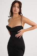 Ivory Corset Maxi Dress-Black aclosy