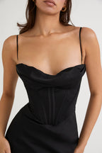 Ivory Corset Maxi Dress-Black aclosy
