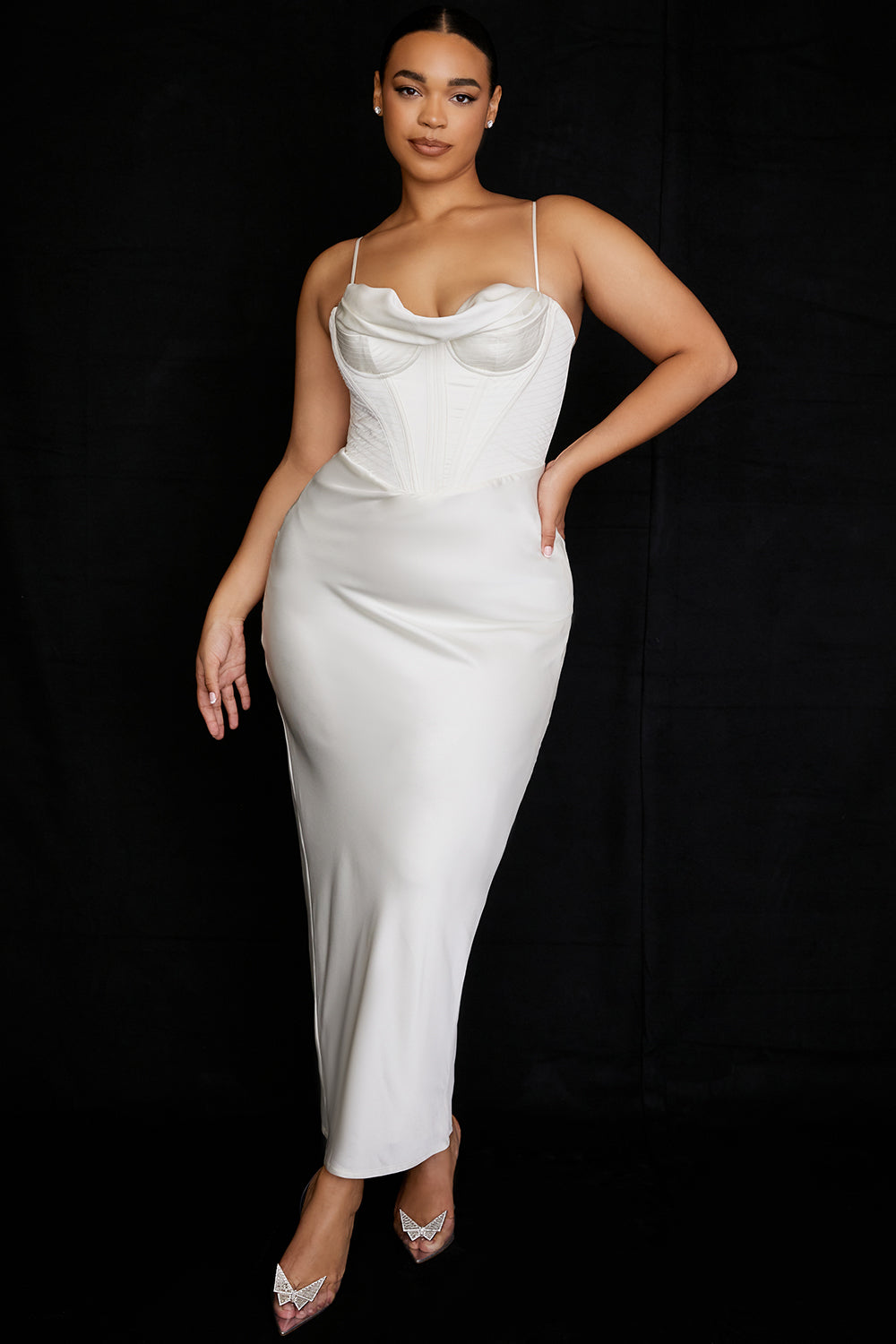 Ivory Corset Maxi Dress-Black aclosy