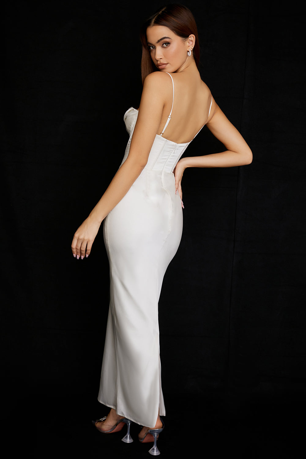 Ivory Corset Maxi Dress-White aclosy