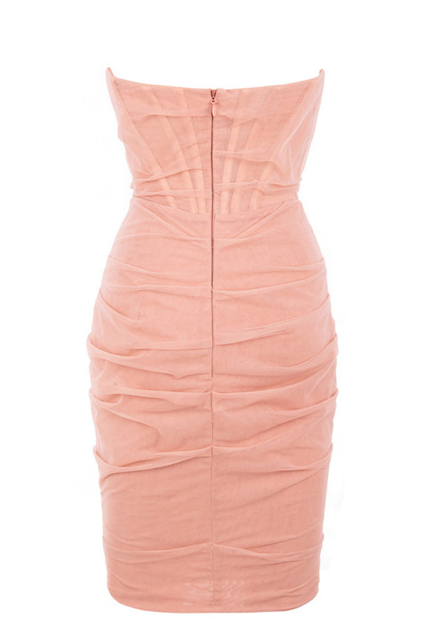 chic ruched strapless mini corset cocktail party dress Rosedress Chic Ruched Strapless Mini Corset Cocktail Party Dress, Pink, Size M