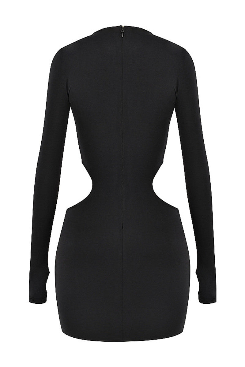 Black Jersey Cutout Mini Dress-Black Aclosy+