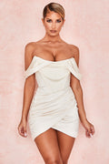 Evva Off Shoulder Satin Mini Dress aclosy