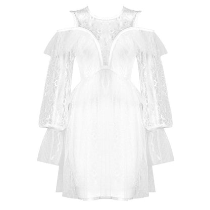 White Mini Dress With Long Sleeves aclosy