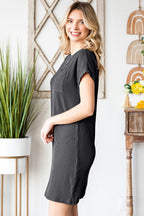 Ribbed Round Neck Short Sleeve Dress Trendsi