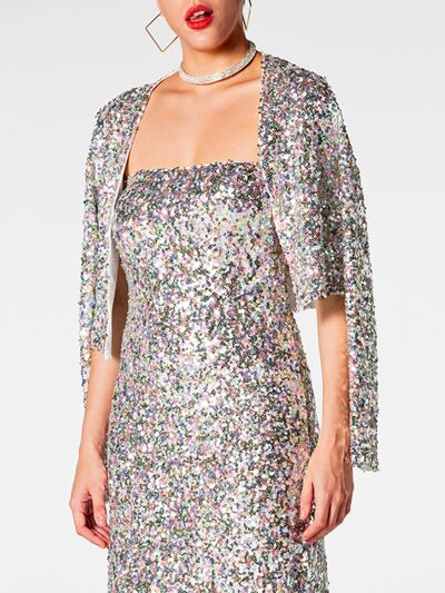 Sequin Cardigan and Straight Dress Set Trendsi