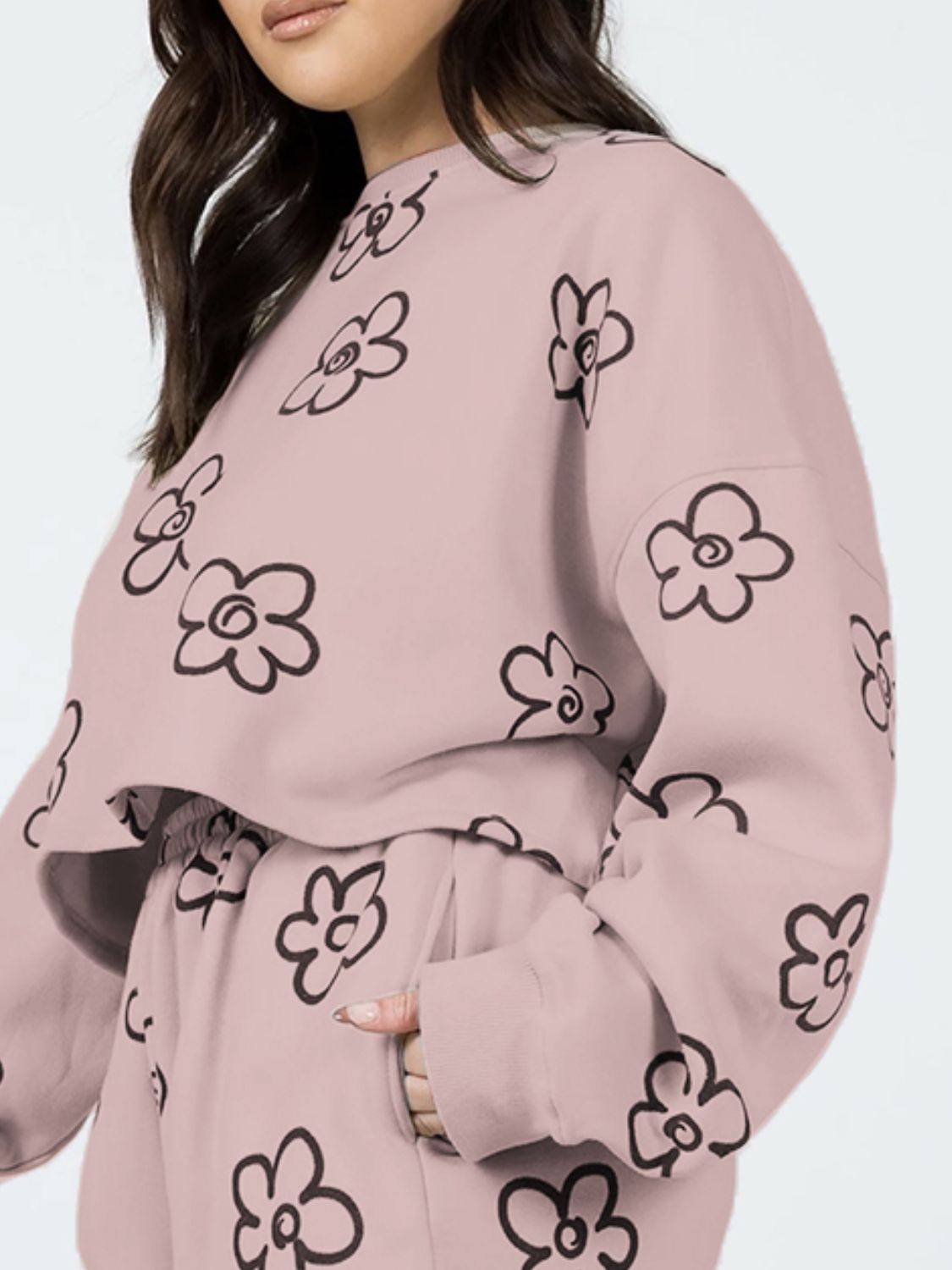 Floral Dropped Shoulder Sweatshirt and Shorts Set Trendsi