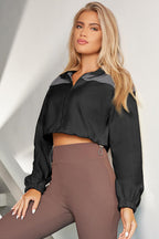Contrast Drawstring Zip Up Jacket Trendsi