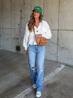 Ribbed Collared Neck Button Up Jacket Trendsi