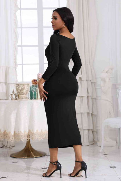 Ruched Boat Neck Midi Dress Trendsi