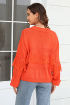 Double Take Fringe Trim Open Front Cardigan Trendsi