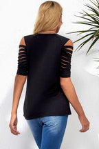 Round Neck Cutout Raglan Sleeve Tee Trendsi