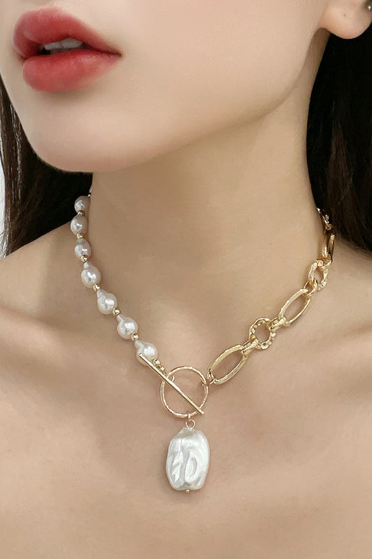 Half Pearl Half Chain Toggle Clasp Necklace Trendsi