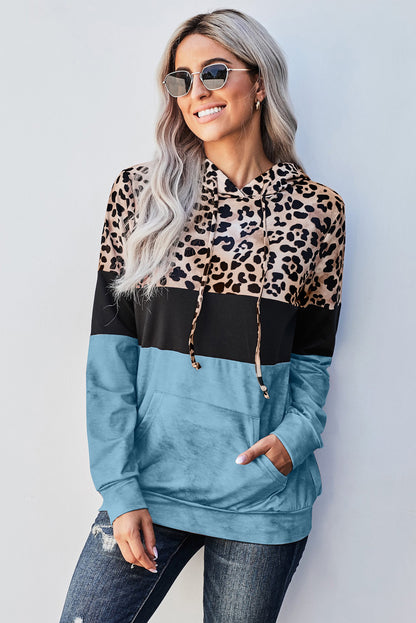 Leopard Color Block Hoodie Trendsi