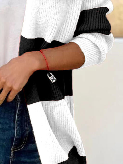 Contrast Open Front Long Sleeve Cardigan Trendsi