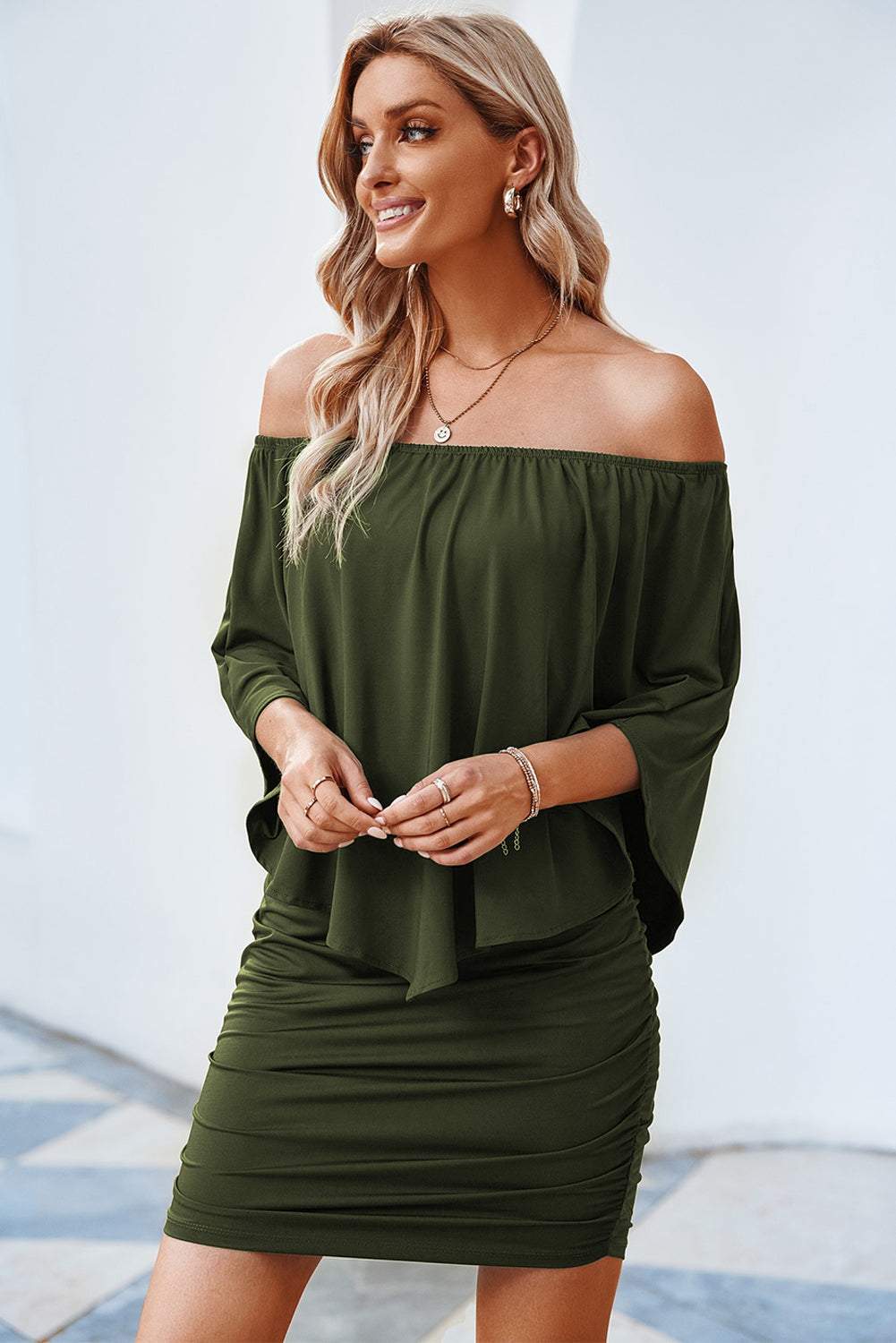 Full Size Off-Shoulder Layered Dress Trendsi