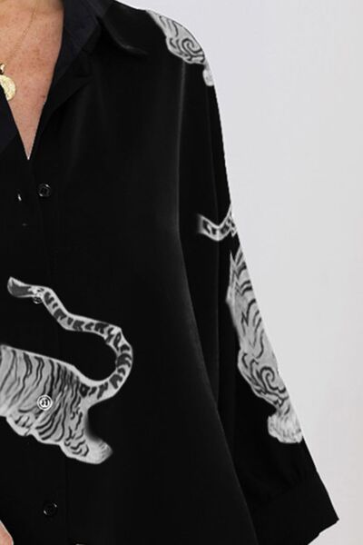 Tiger Pattern Button Up Long Sleeve Shirt Trendsi