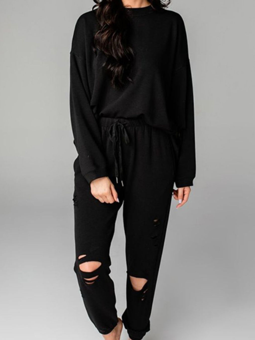 Distressed Sweatshirt and Joggers Set Trendsi