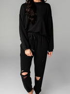 Distressed Sweatshirt and Joggers Set Trendsi