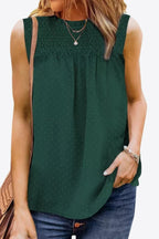 Smocked Tie Back Frill Trim Tank Trendsi