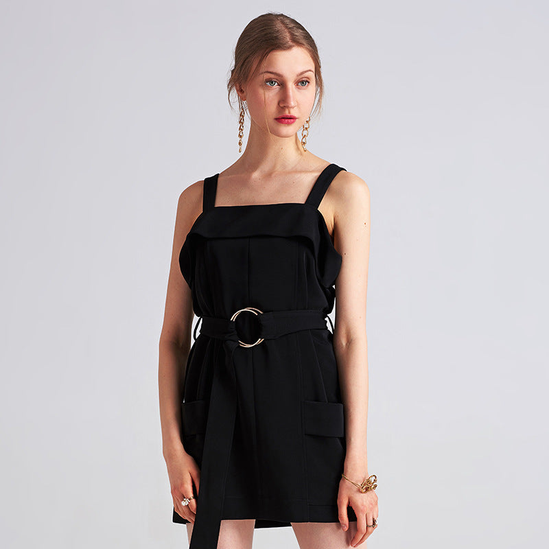 Backless Sleeveless Slim Short Skirt Black Dress Dress aclosy