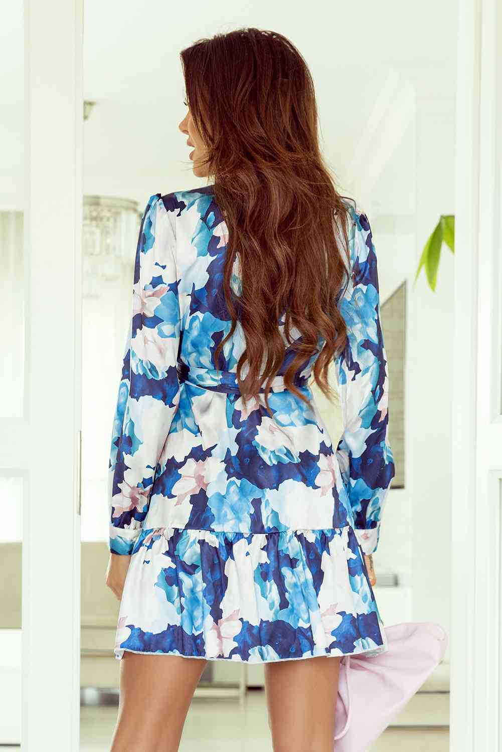 Surplice Neck Long Sleeve Ruffled Dress Trendsi