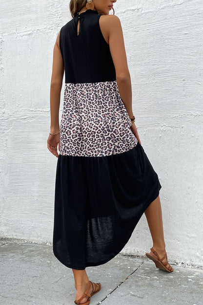 Leopard Contrast Sleeveless Maxi Dress Trendsi