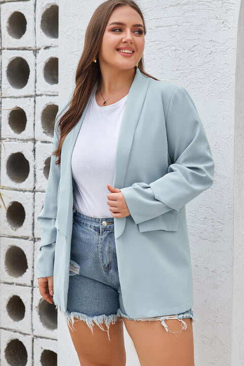 Plus Size Shawl Collar Long Sleeve Blazer Trendsi
