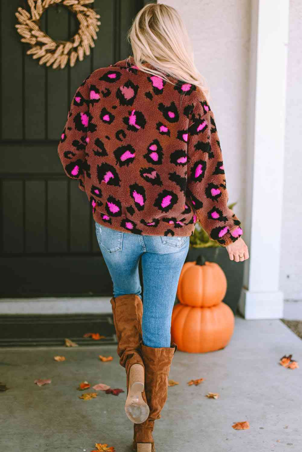 Leopard Zip-Up Jacket Trendsi