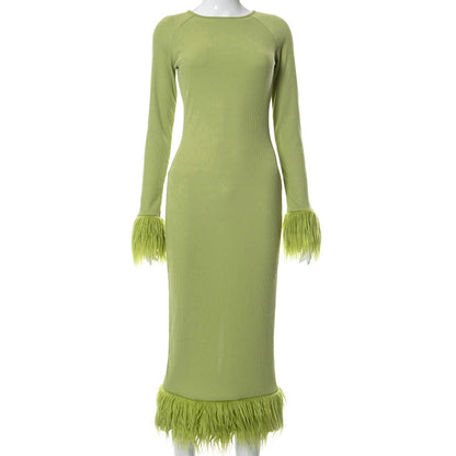 Greenie Feather cocktail Party Dress aclosy