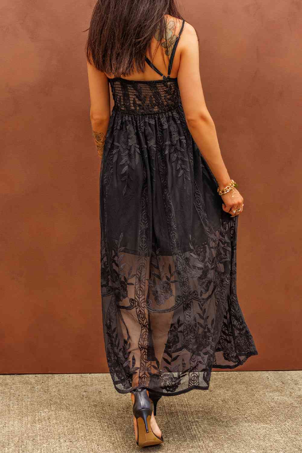 Lace Crisscross Back Sleeveless Maxi Dress Trendsi
