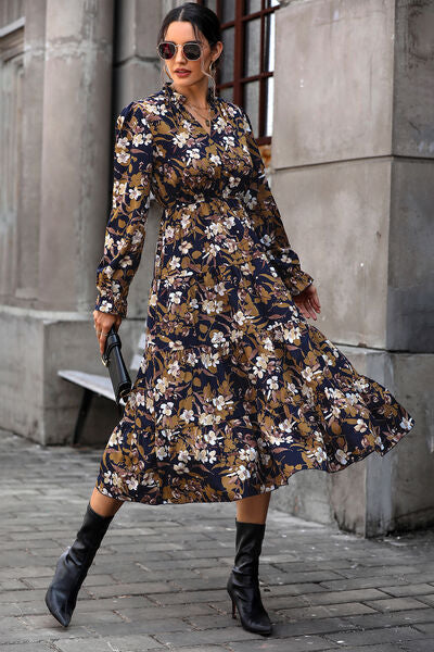 Floral Flounce Sleeve Tiered Dress Trendsi