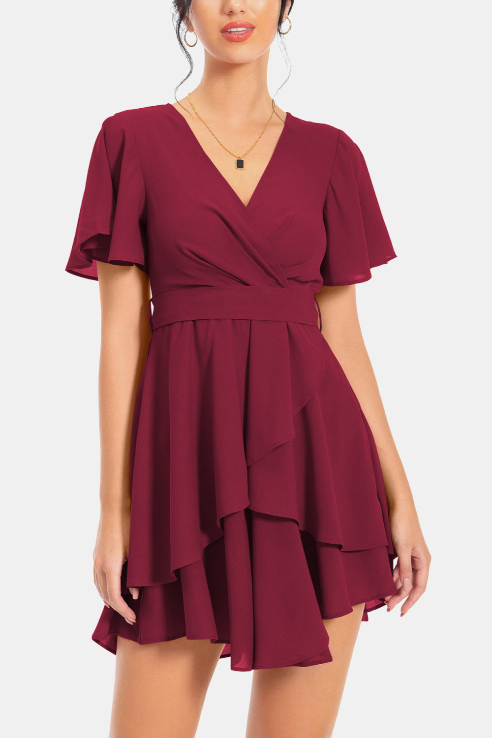 Surplice Neck Flutter Sleeve Dress Trendsi