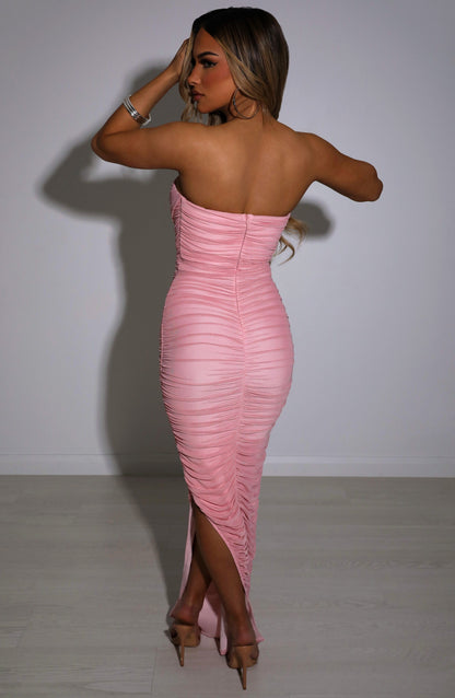 Lessa Maxi cute strapless Dress-Pink aclosy