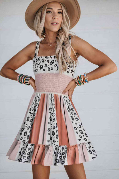 Leopard Color Block Sleeveless Dress Trendsi