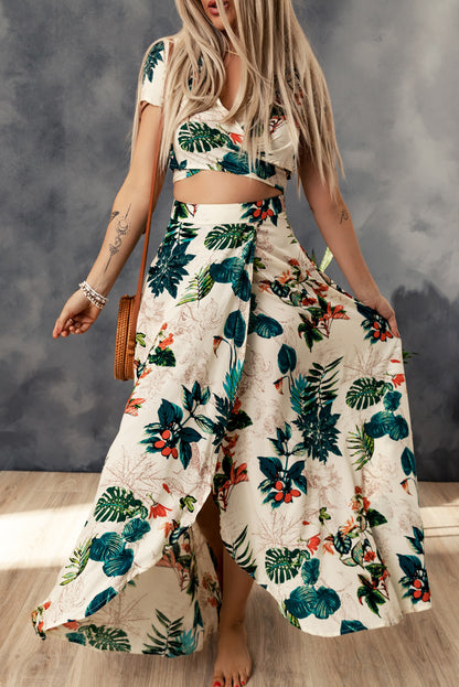 Tropical Print Crop Top and Maxi Skirt Set Trendsi