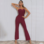 Fashion Women's Pearl Sling Crinkle Waist Wide Leg Jumpsuit Aclosy