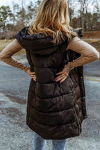 Longline Hooded Sleeveless Puffer Vest Trendsi