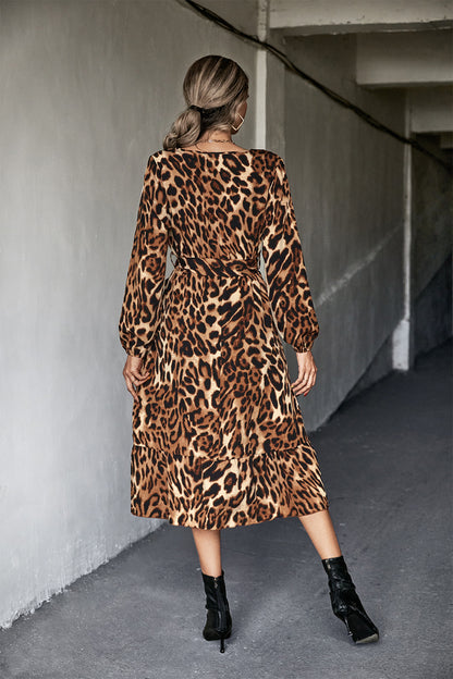 Animal Print Belted Midi Dress Trendsi