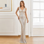 Sequin Bead Fishtail Evening Dress aclosy