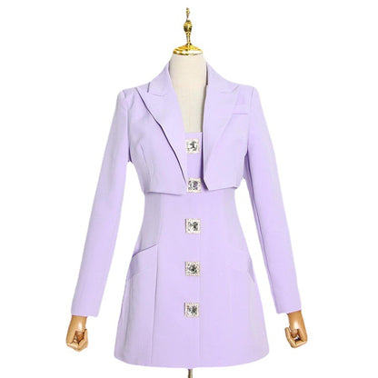 Elegant Light Purple Button Detachable Jacket aclosy