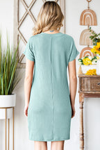 Ribbed Round Neck Short Sleeve Dress Trendsi