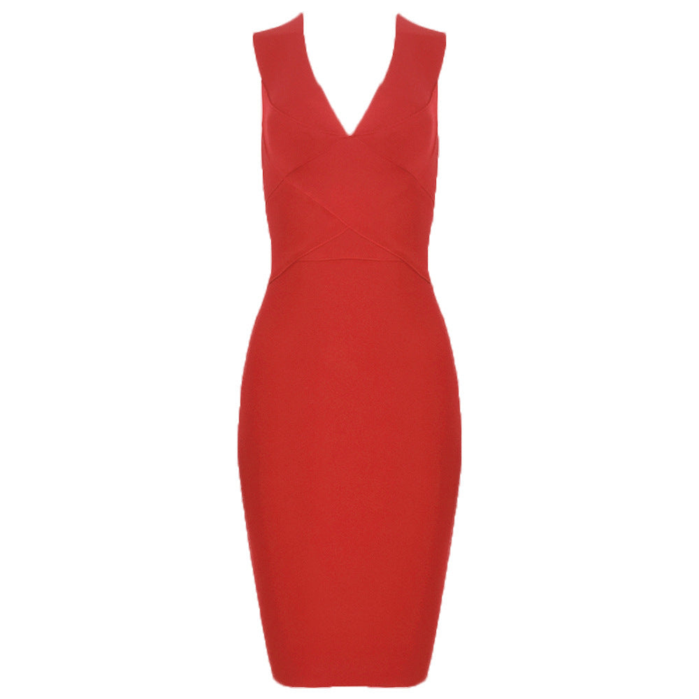 V Neck Party Bandage Dress aclosy