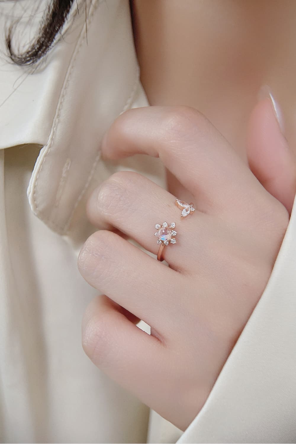 Moonstone 18K Rose Gold-Plated Open Ring Trendsi