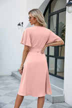 Tie Waist Flutter Sleeve Surplice Dress Trendsi