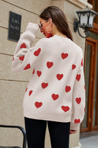 Heart Pattern Lantern Sleeve Round Neck Tunic Sweater Trendsi