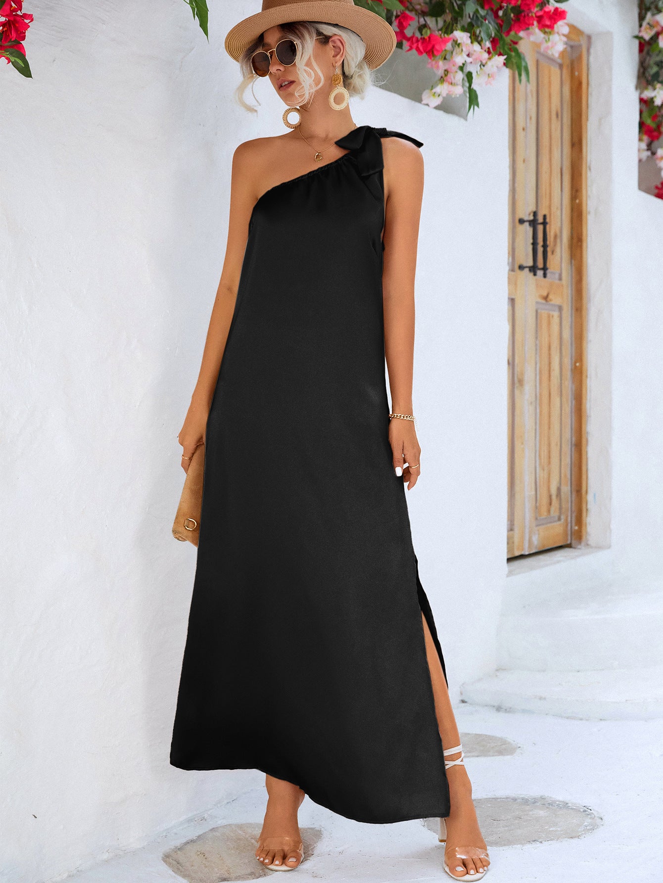 One-Shoulder Slit Maxi Dress Trendsi