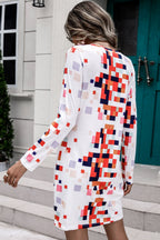 Rainbow Checker Twisted Long Sleeve Dress Trendsi