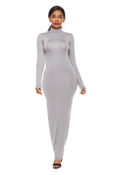 Mock Neck Long Sleeve Maxi Slim Dress Trendsi